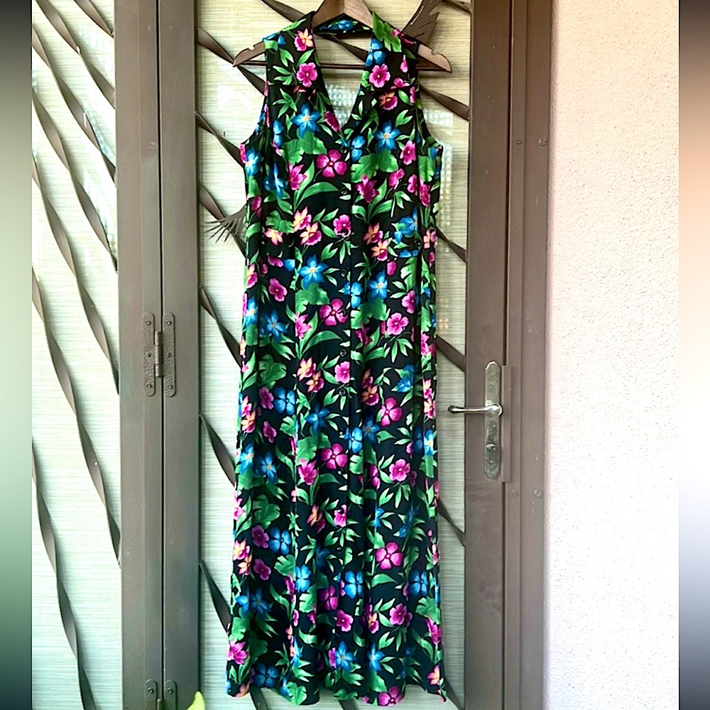 🌺 VIRGO Halter Style Button-Up Tropical Floral Sleeveless Summer Maxi Dress 🌺